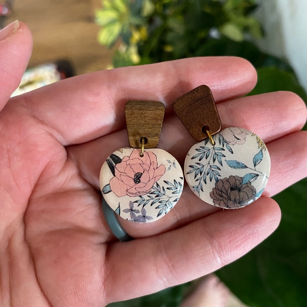 Boutique clay and wood floral earrings